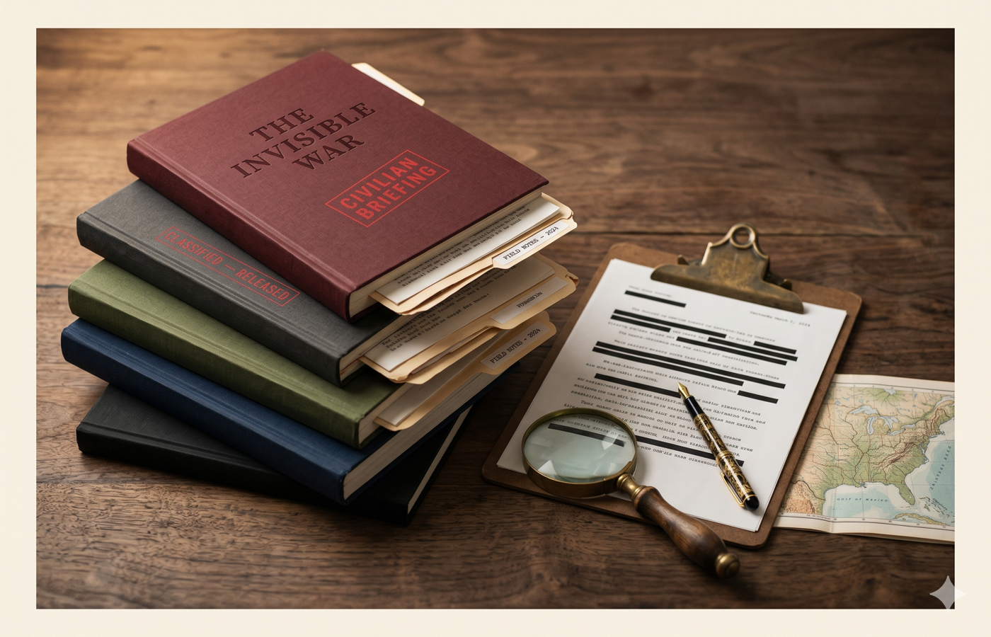 The American Family Almanac and its four companion field manuals, photographed for publication.